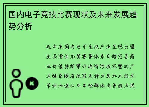 国内电子竞技比赛现状及未来发展趋势分析