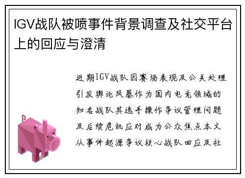 IGV战队被喷事件背景调查及社交平台上的回应与澄清